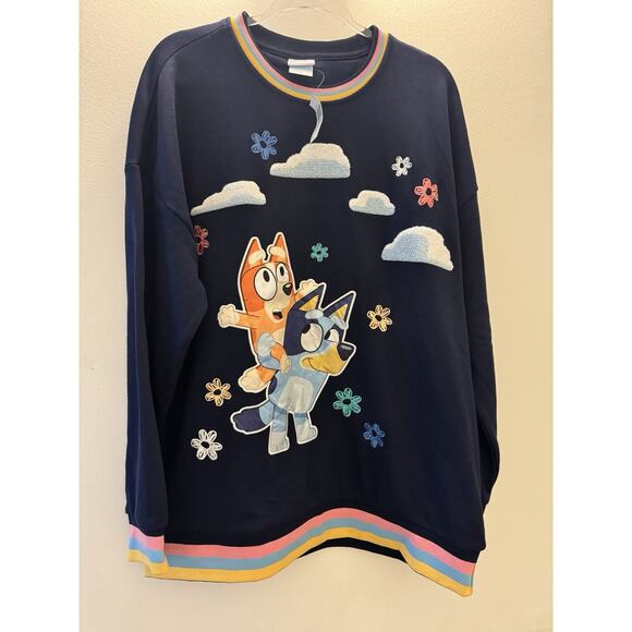 NEW BoxLunch Women’s Bluey Bingo Daisy Crew Neck Blue Sweatshirt Size X-Large - Picture 1 of 4